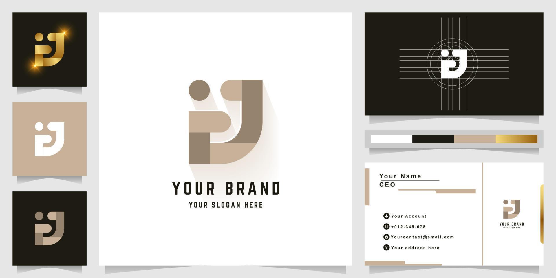 Letter ia or iG monogram logo with business card design vector
