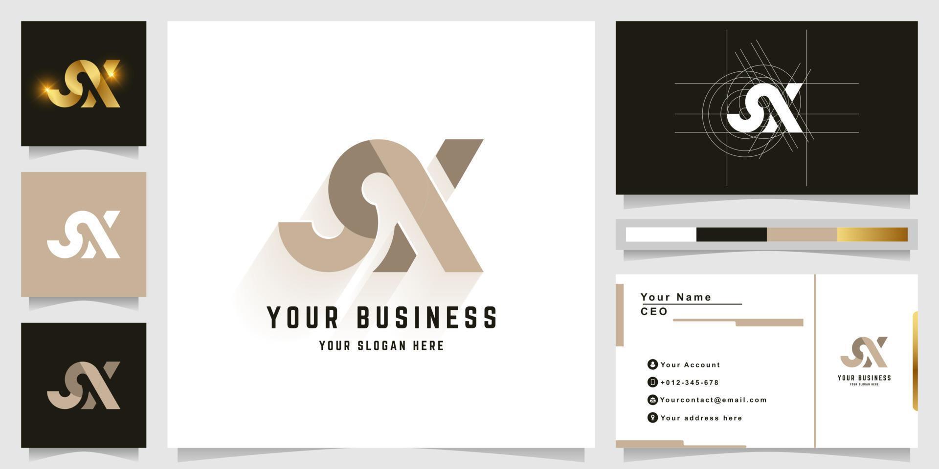 Letter SX or NX monogram logo with business card design vector