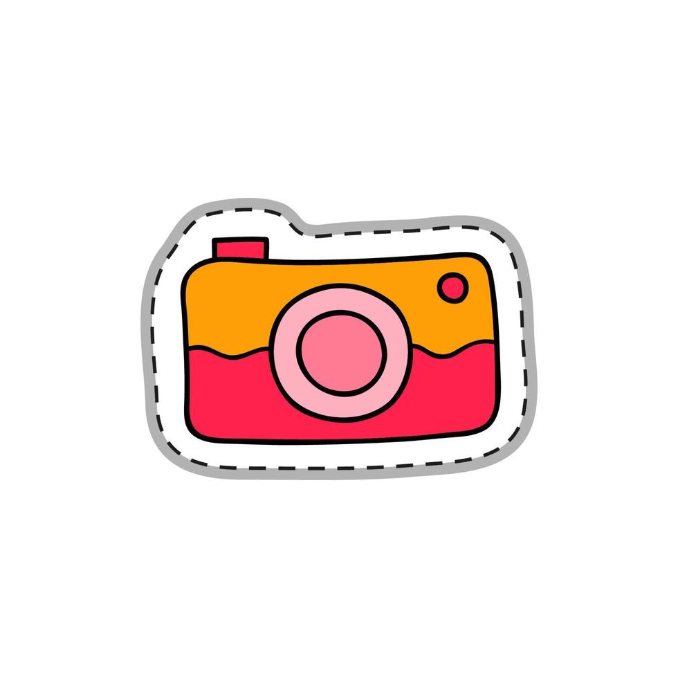 Doodle sticker with camera. vector