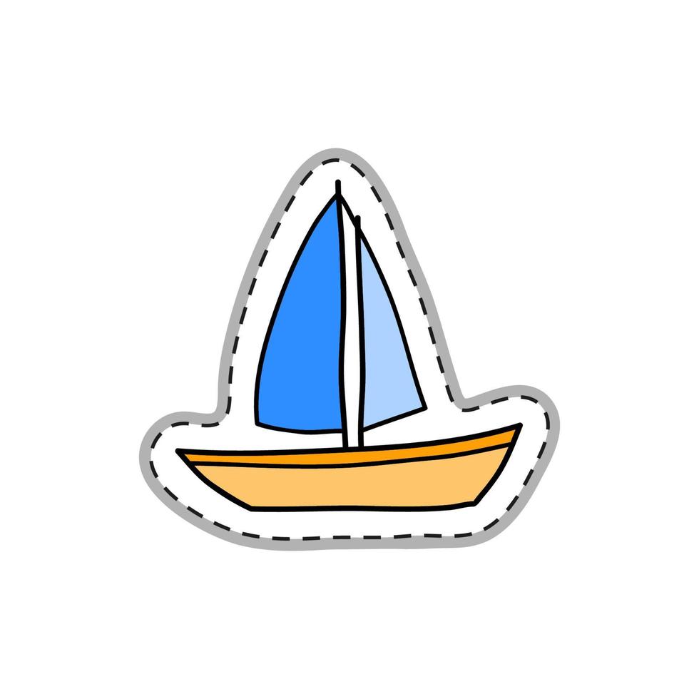 Doodle sticker with yacht. vector