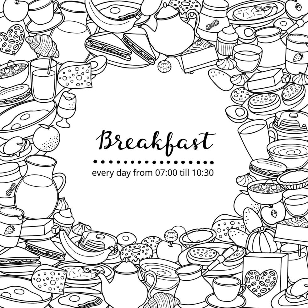 Background with doodle breakfast items. vector