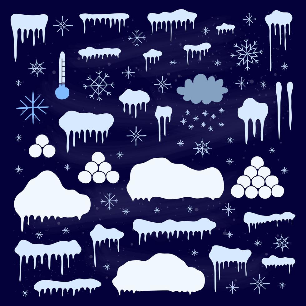 Set of doodle snow winter decorations. vector