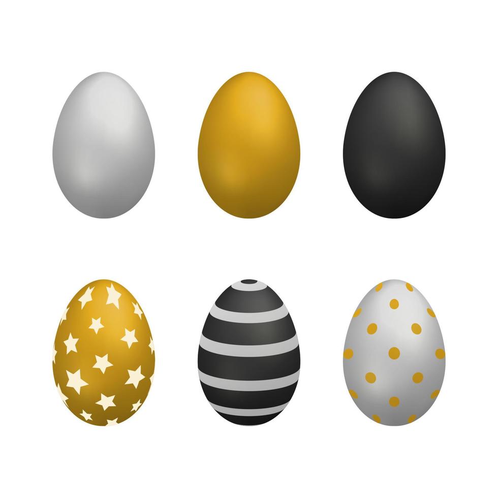 Set of painted metallic eggs. vector