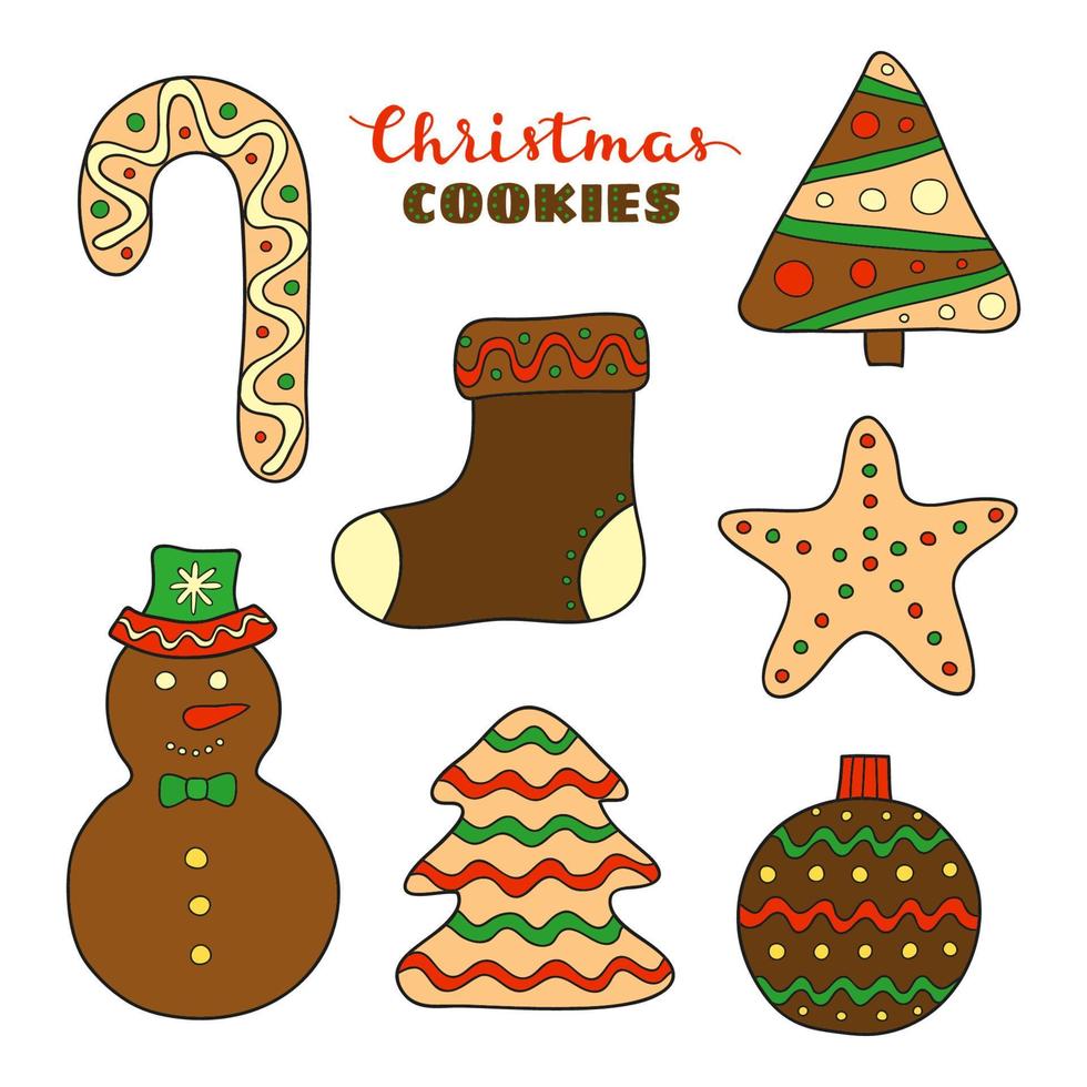 Set of hand drawn Christmas cookies. vector