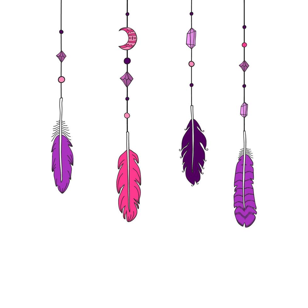 Background with colorful boho feathers. vector