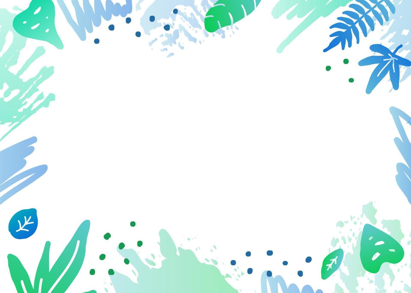 Background with jungle leaves, brush strokes and dots. vector
