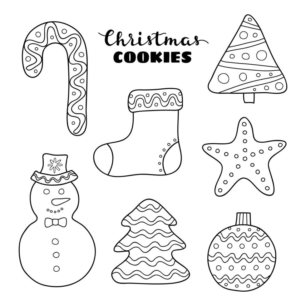 Set of doodle Christmas cookies. vector