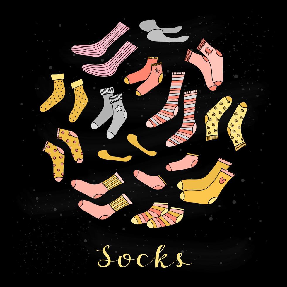 Doodle socks in circle. vector