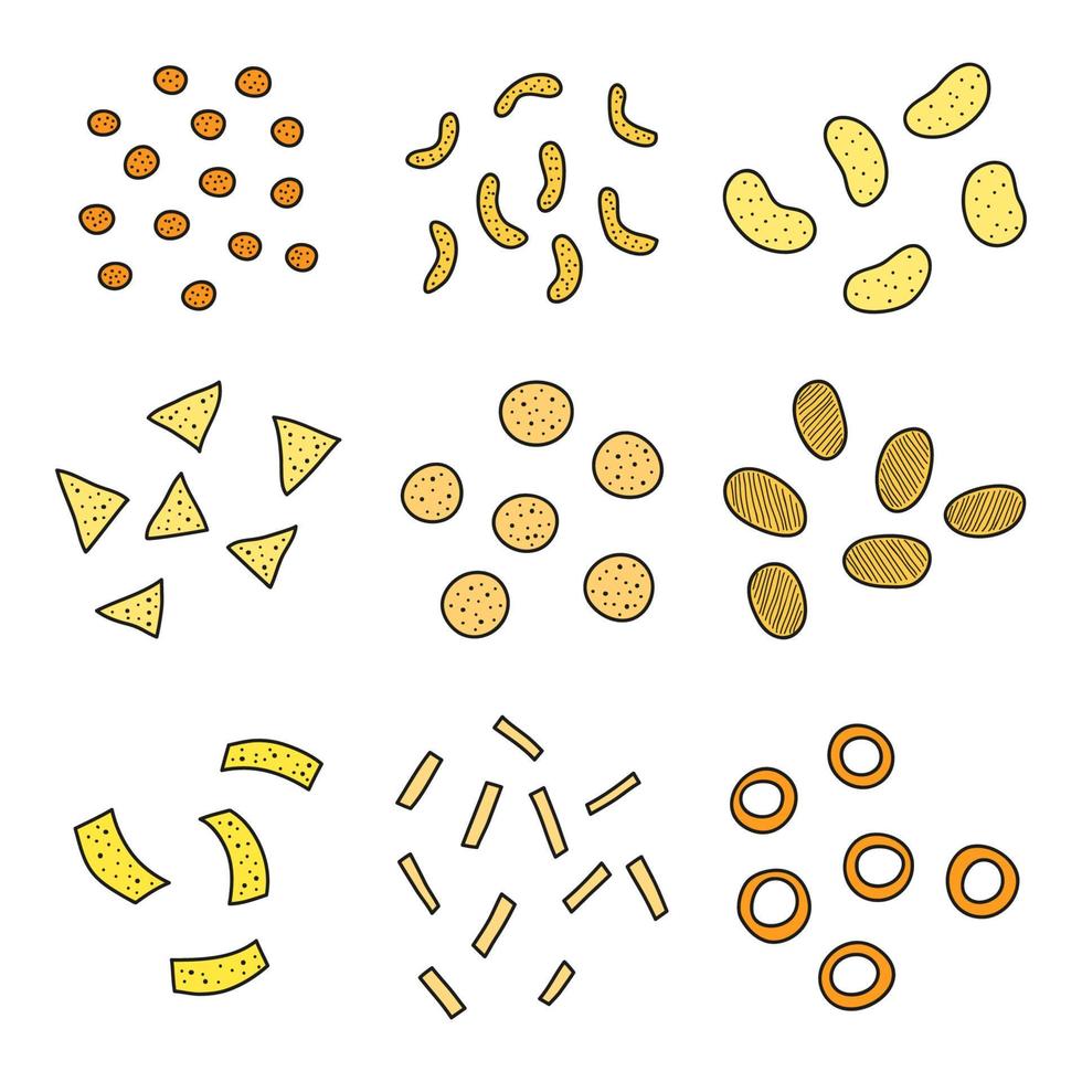 Chips and snacks set. vector