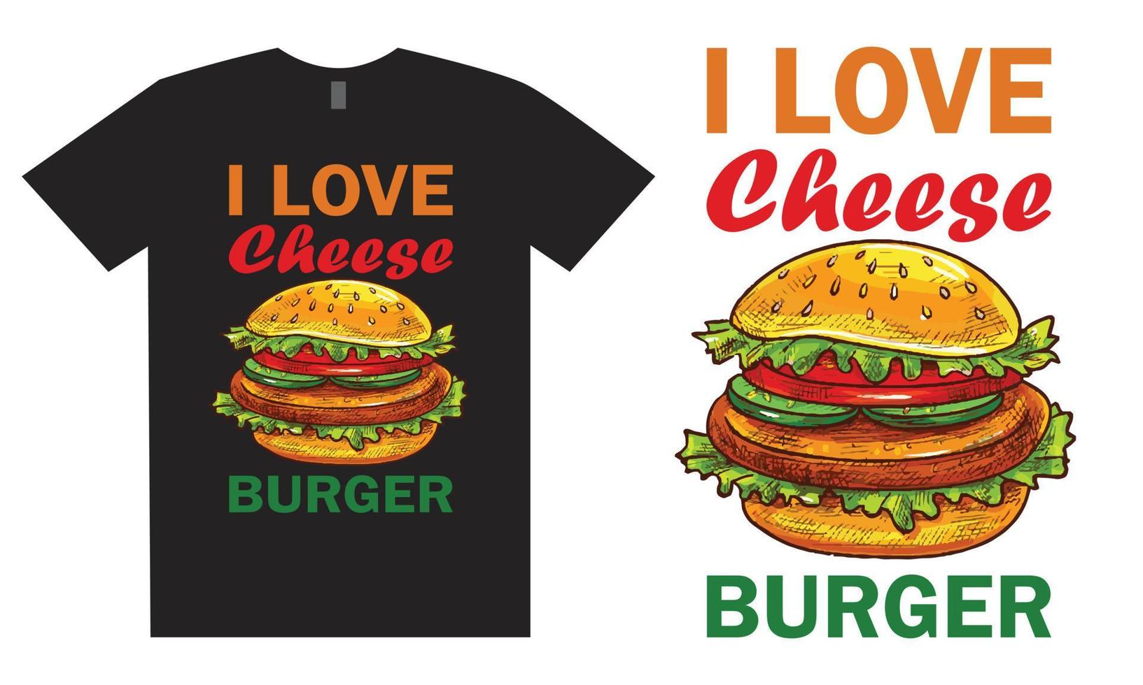 me encanta el diseño de camiseta de hamburguesa con queso vector