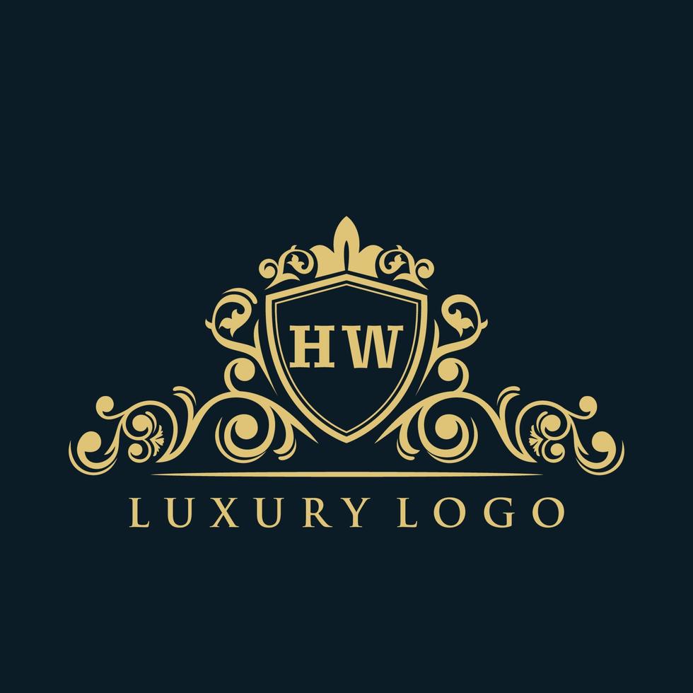 Letter HW logo with Luxury Gold Shield. Elegance logo vector template.