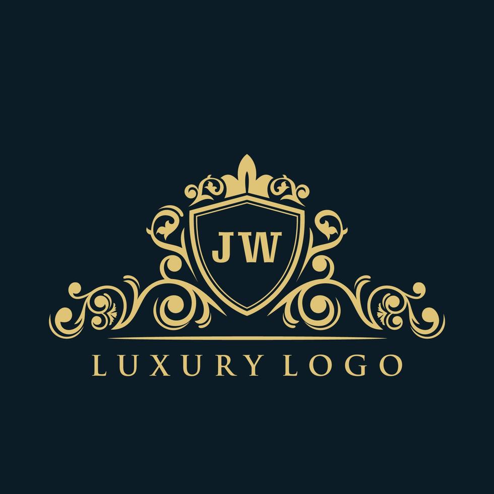 Letter JW logo with Luxury Gold Shield. Elegance logo vector template.