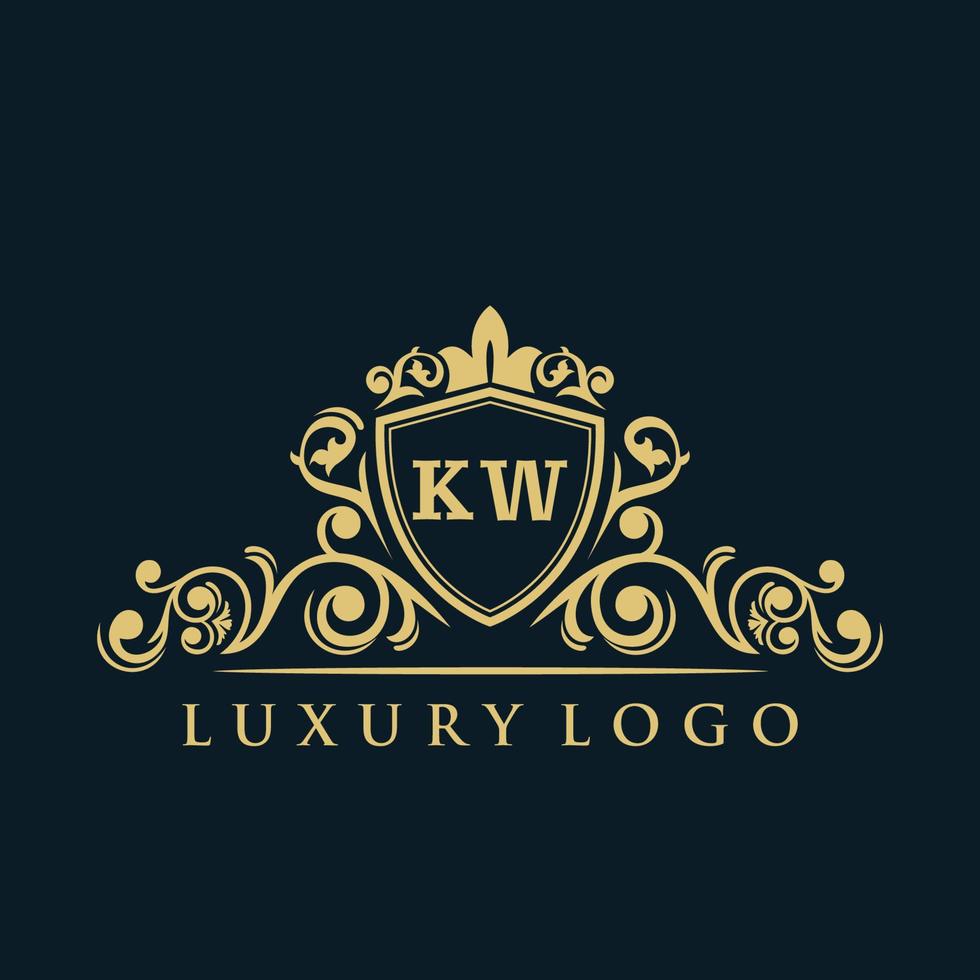 Letter KW logo with Luxury Gold Shield. Elegance logo vector template.