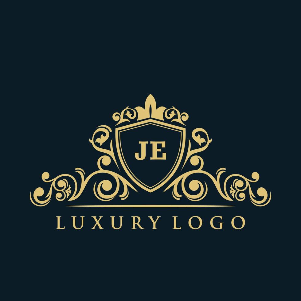 Letter JE logo with Luxury Gold Shield. Elegance logo vector template.