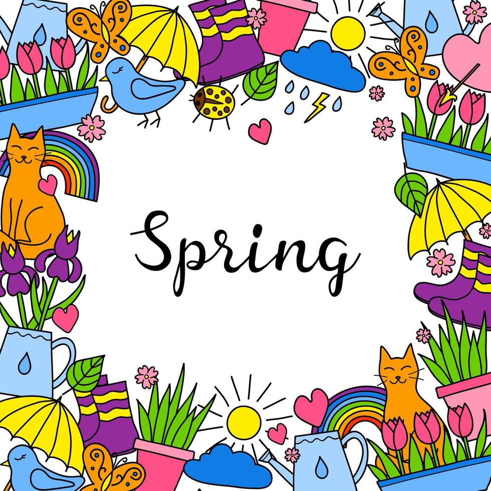 Background with doodle spring items. vector