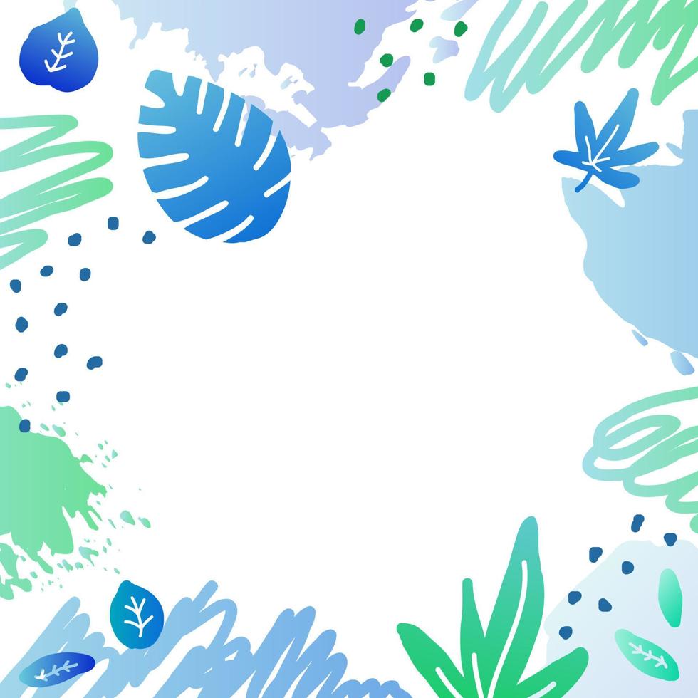 Background with jungle leaves, brush strokes and dots. vector