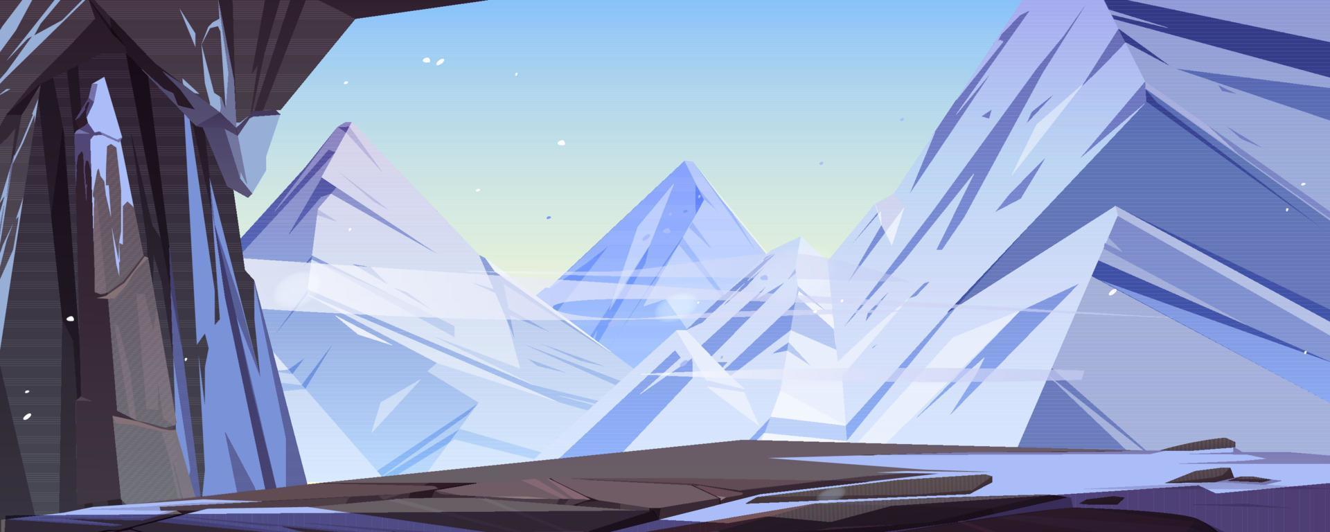 Ice cave in mountains cartoon background, cavern vector