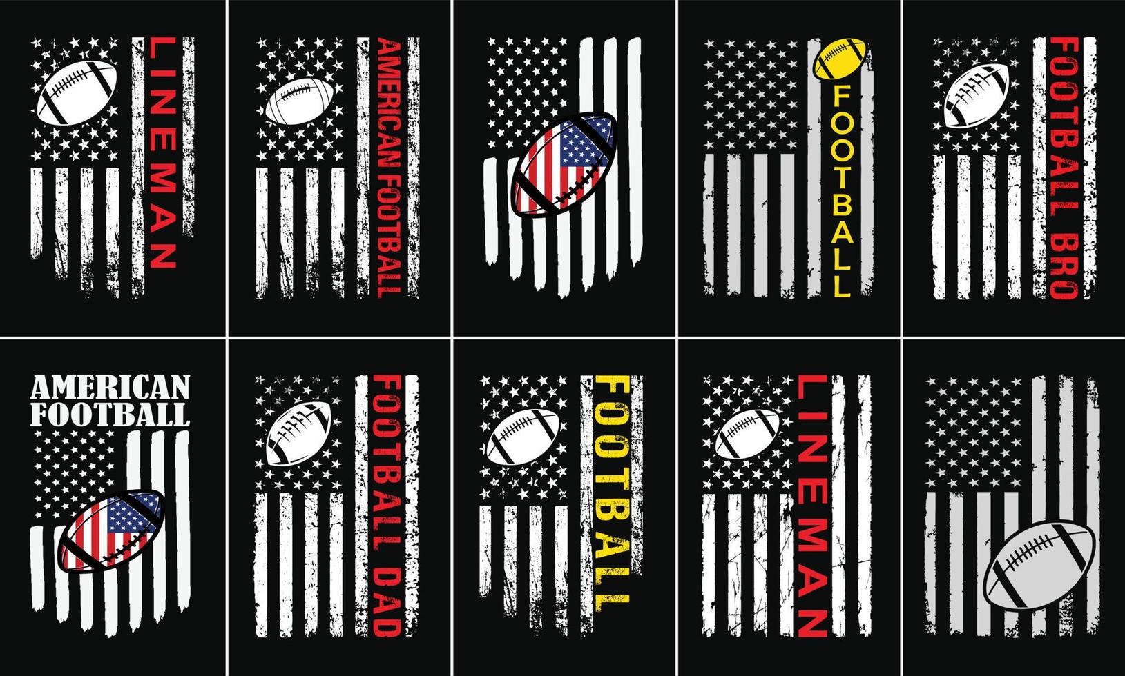 American Football With USA Flag Design Bundle. vector