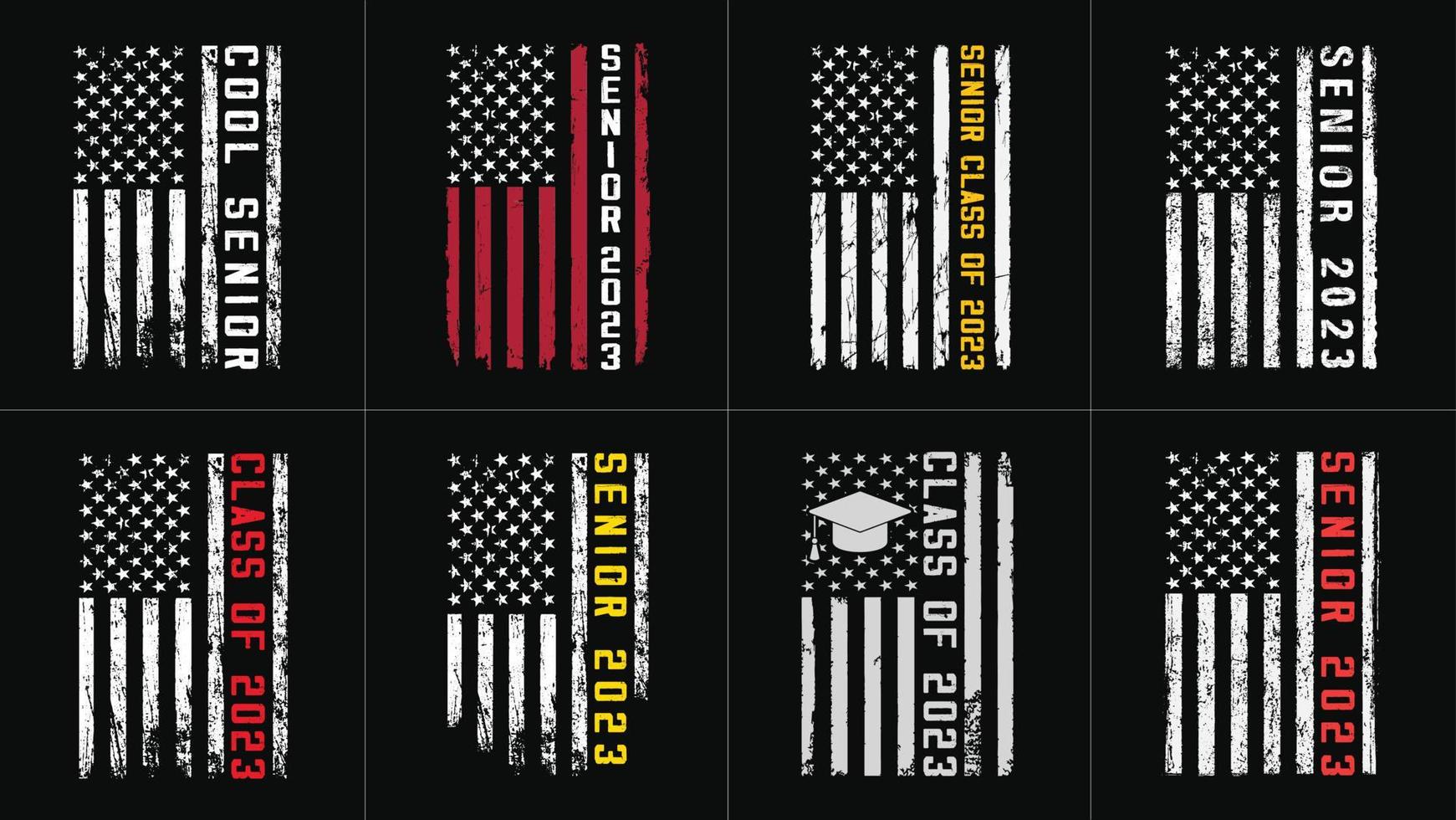Senior 2023 Design Bundle With USA Flag vector