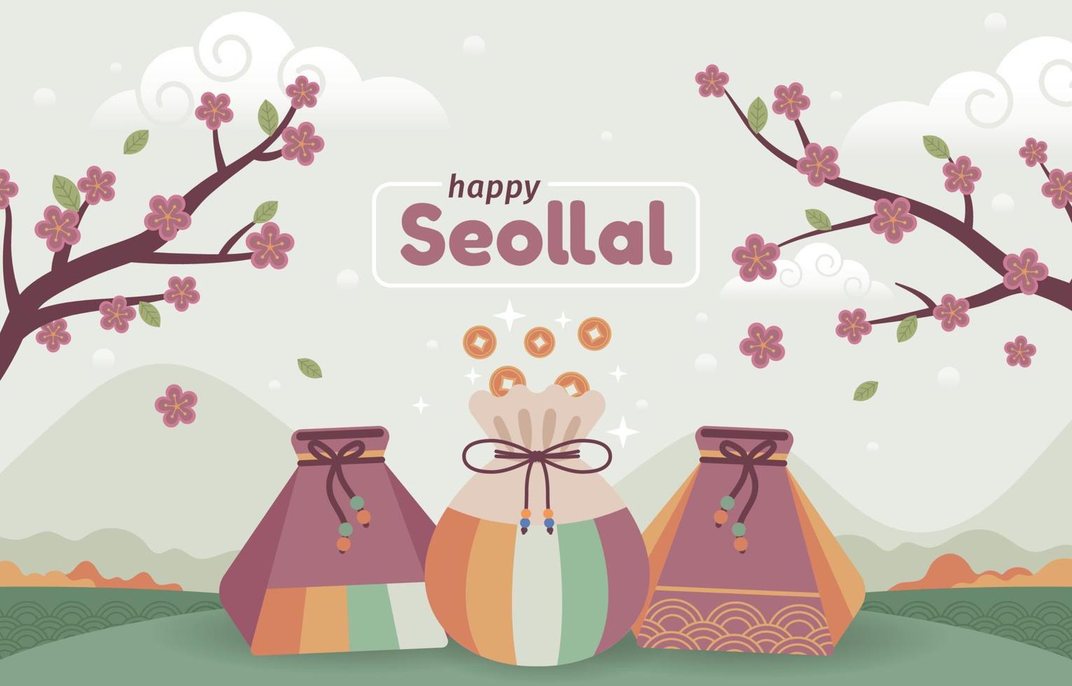 Korean New Year Known as Seollal with Bokjumeoni vector