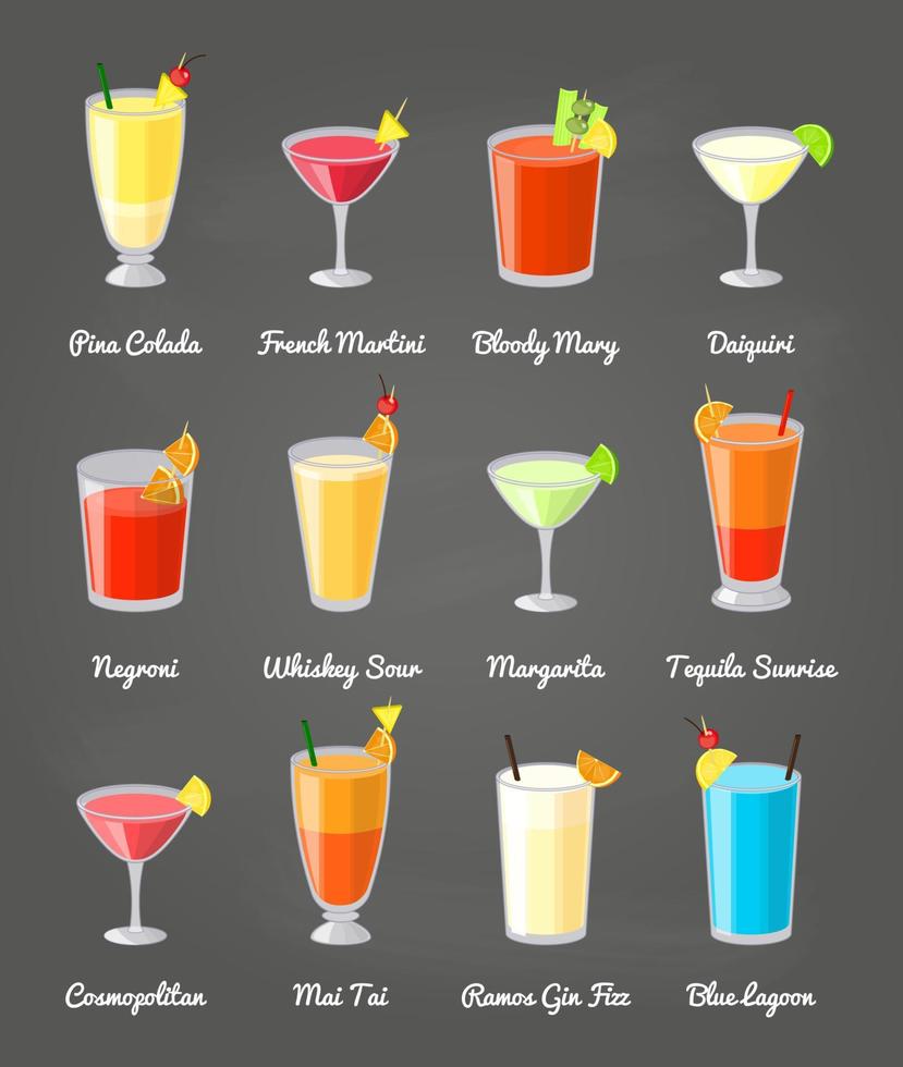 Popular alcoholic drinks set. vector