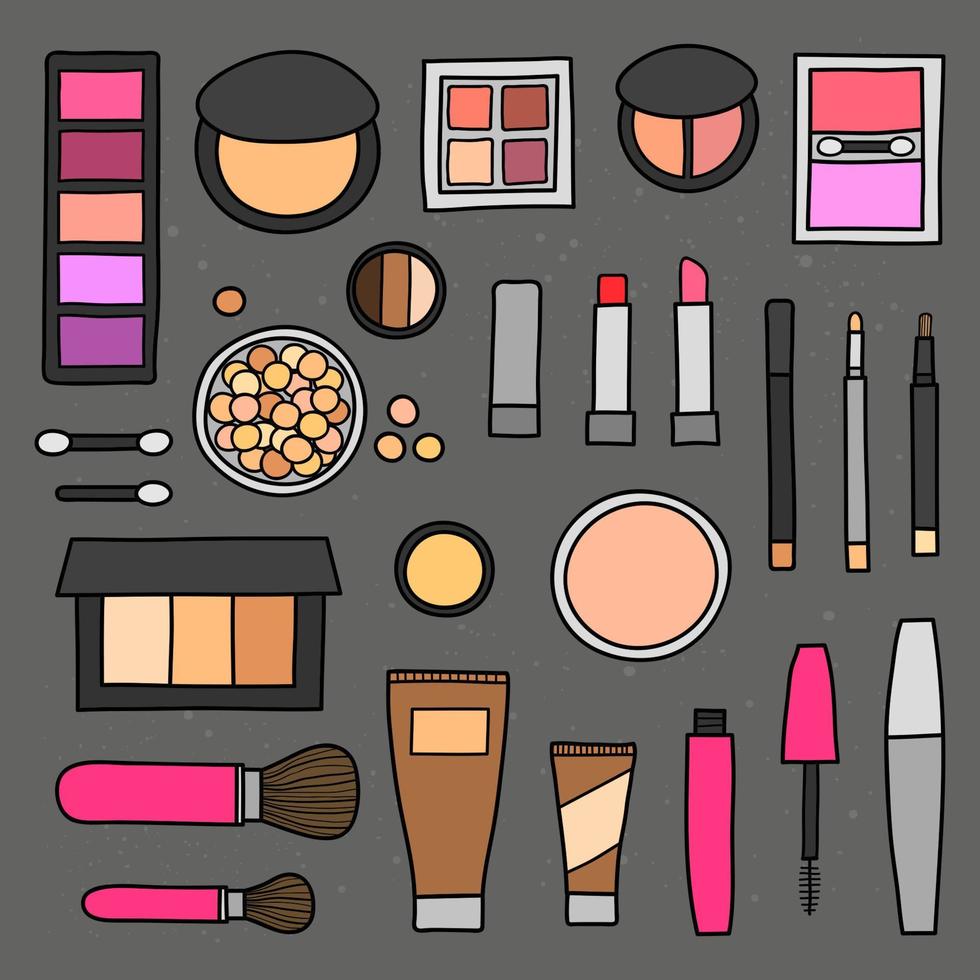 Hand drawn collection of cosmetics. vector