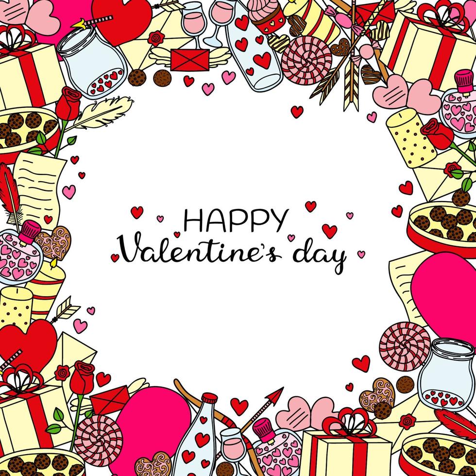 Background with doodle items for Valentine s day. vector