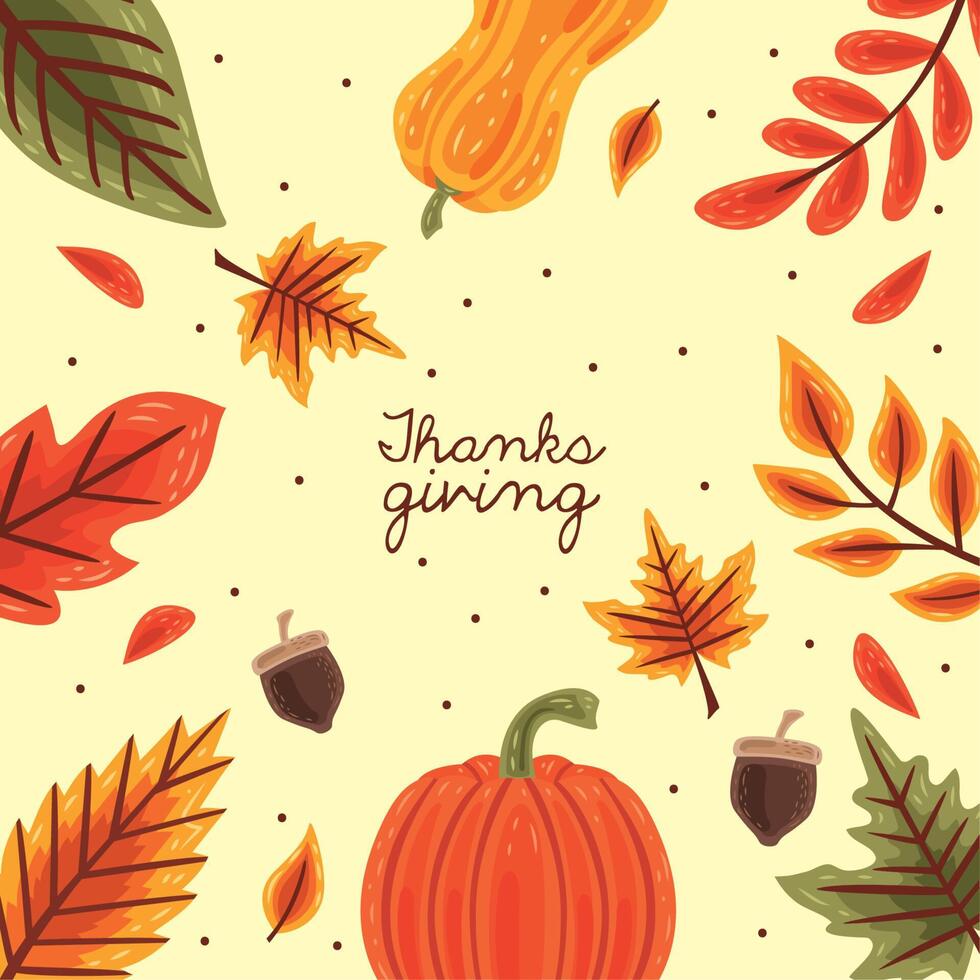 thanksgiving lettering with leaves vector