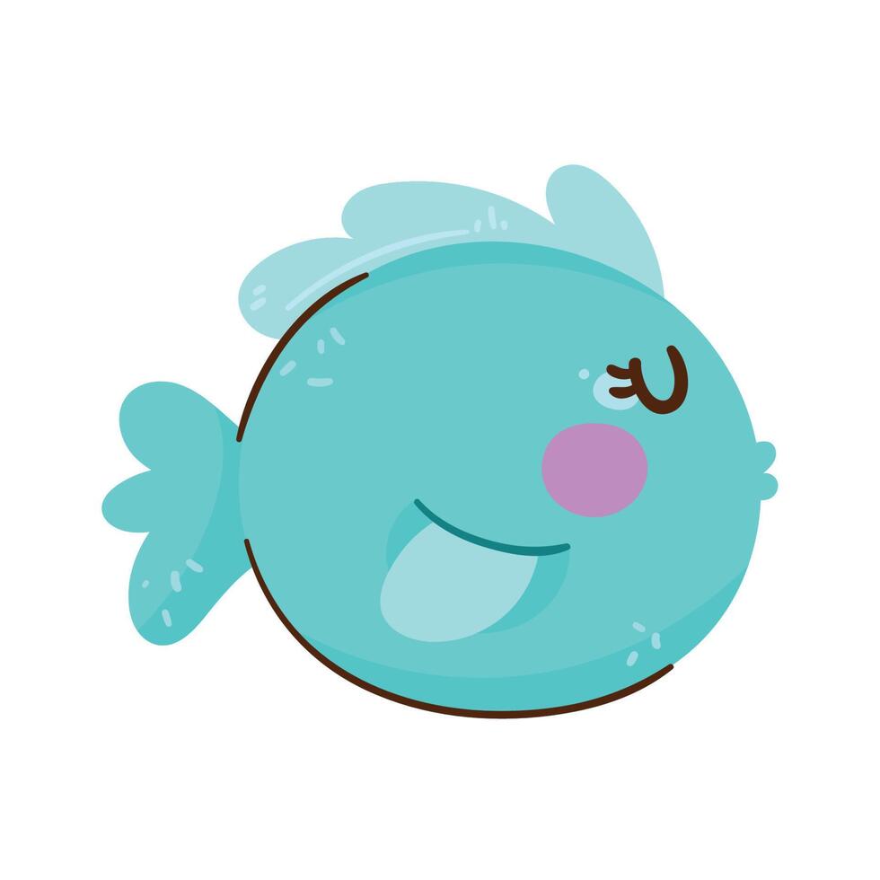 cute fish animal character vector