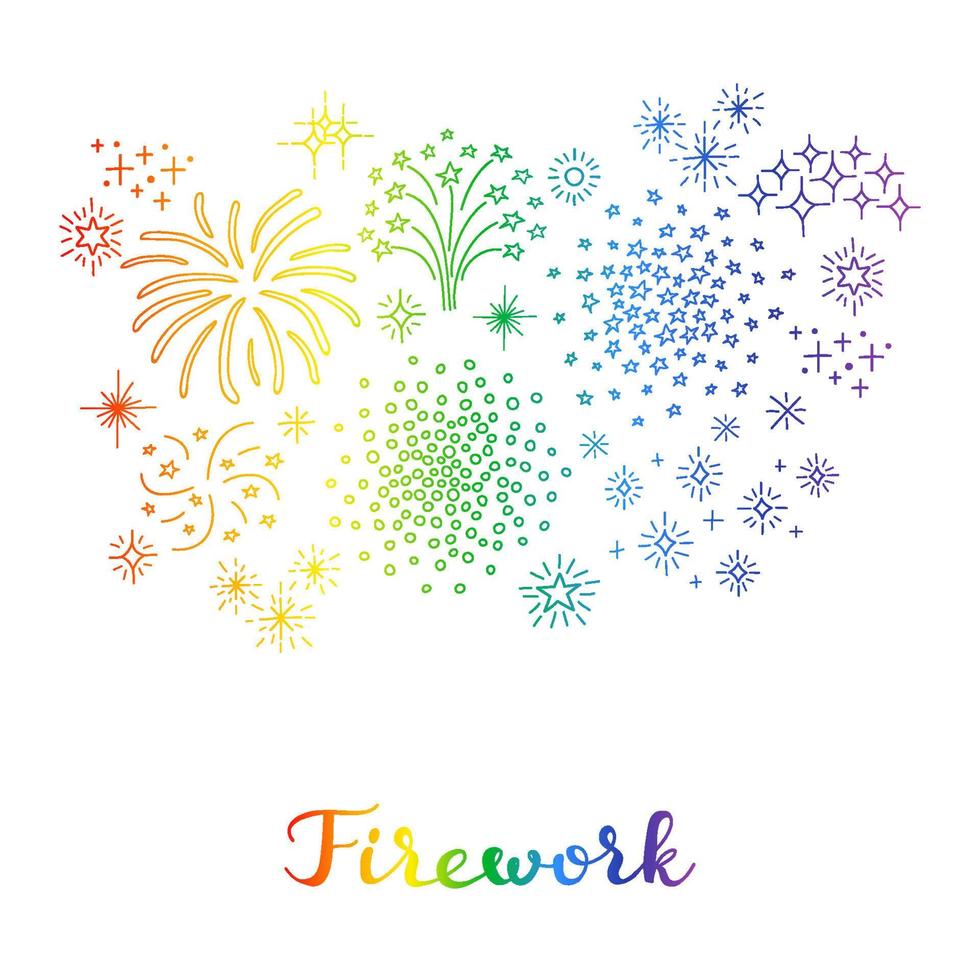 Composition of doodle fireworks. vector