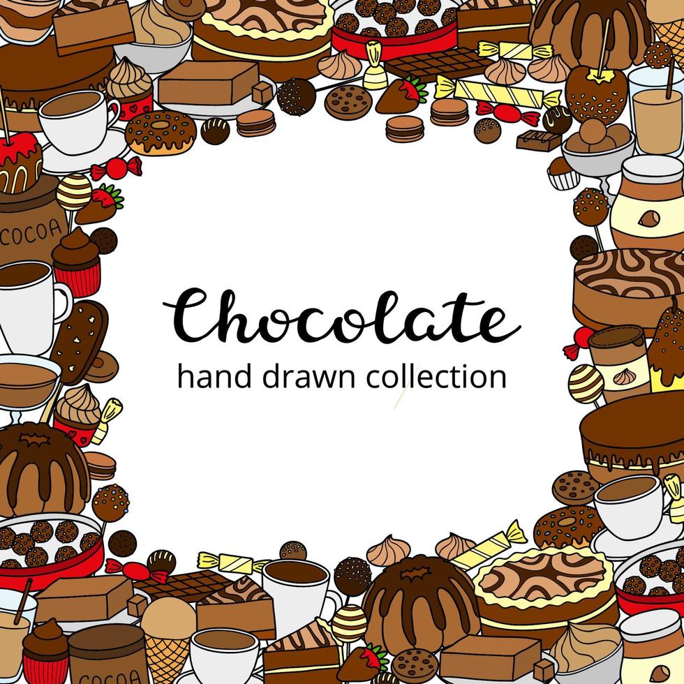 fondo con postres de chocolate hechos a mano. vector