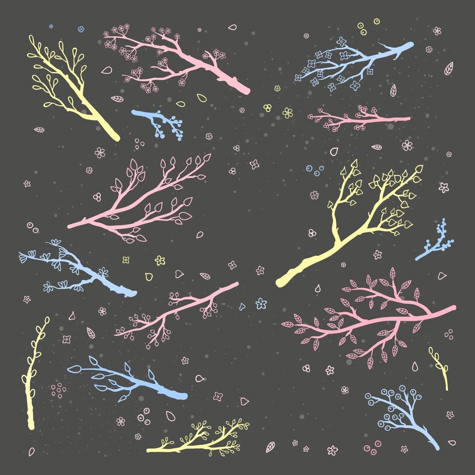 Set of hand drawn twigs and branches. vector