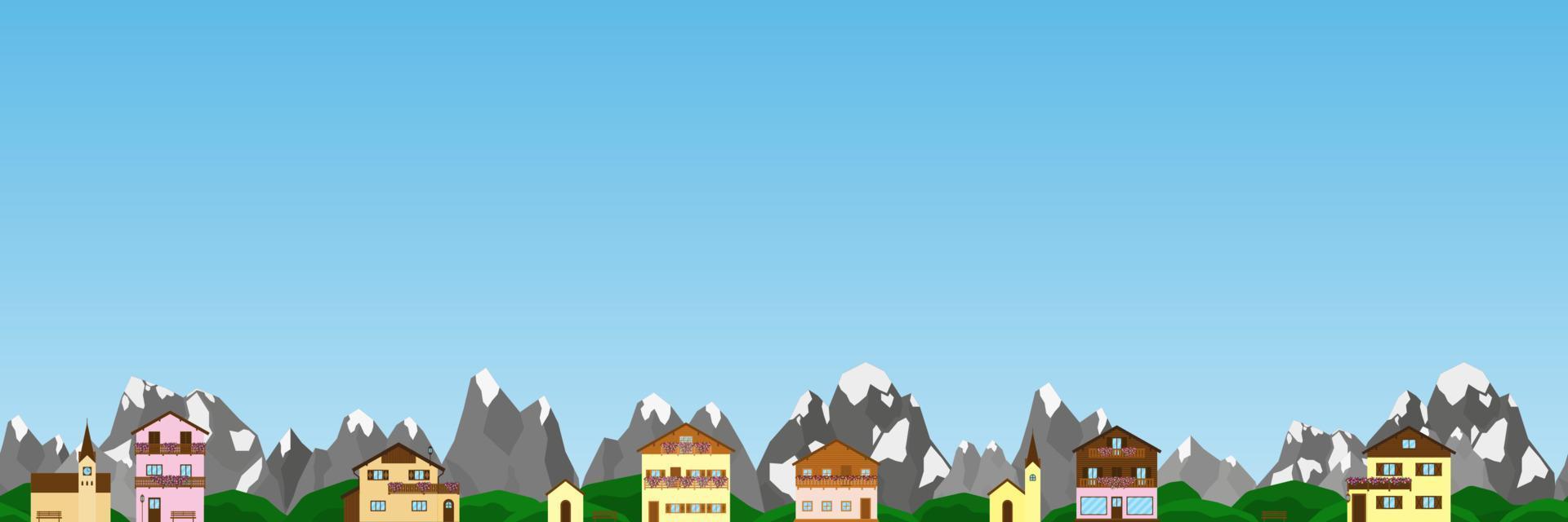 Seamless background with Alpine houses and churches. vector