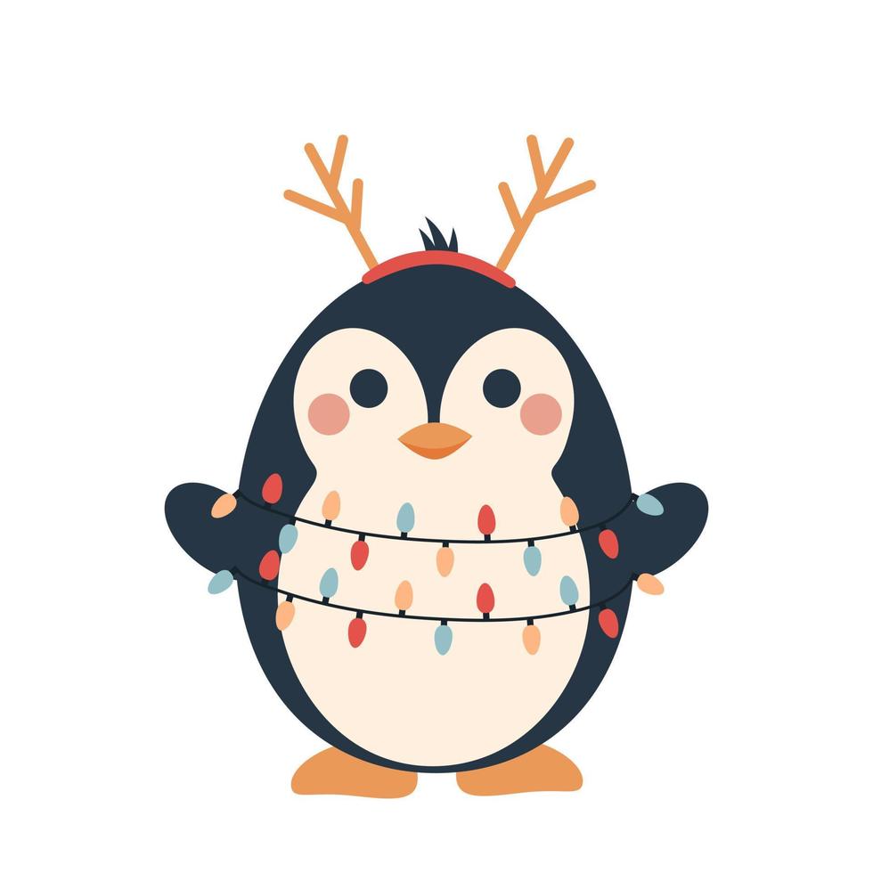 Penguin cartoon illustration. Christmas character. Winter 2023 vector