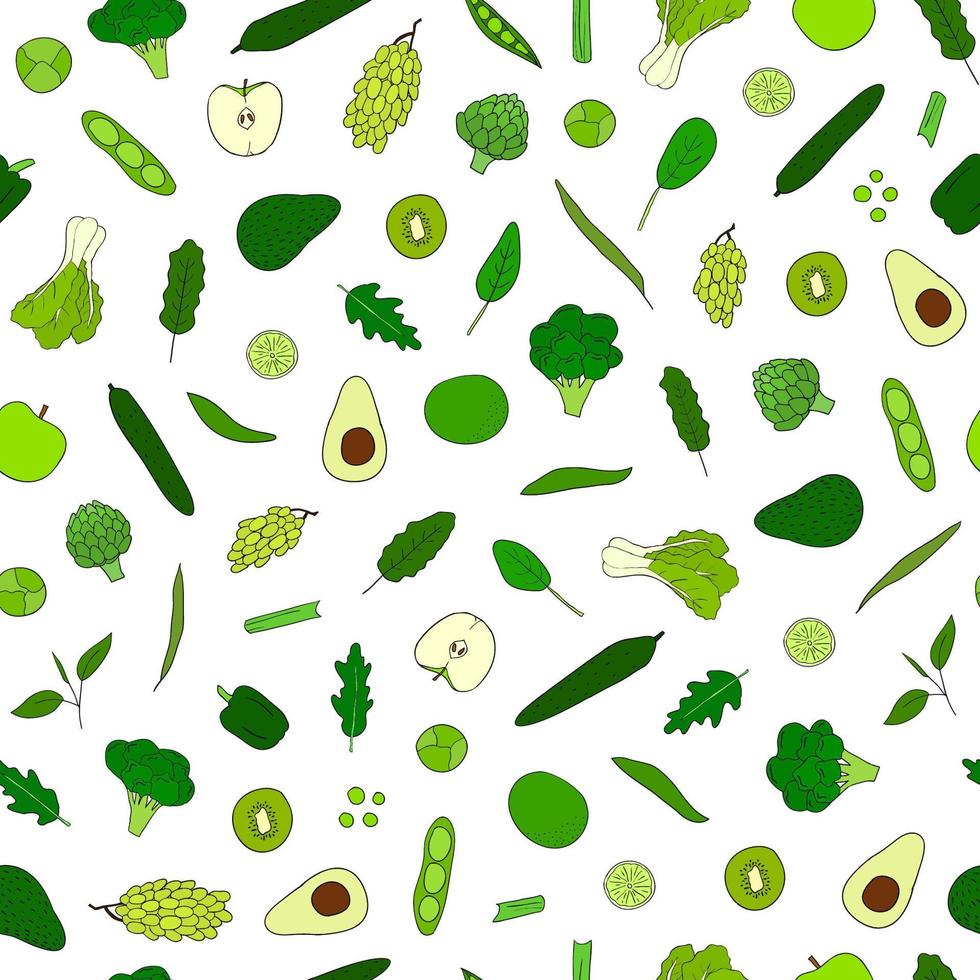 Seamless pattern with veggies and fruits. vector