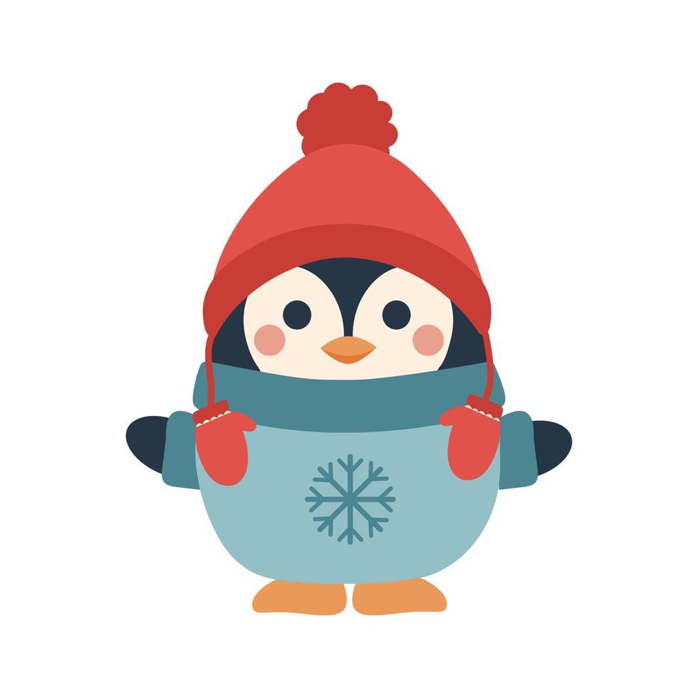 Cute baby penguin cartoon illustration. Christmas character. Winter 2023 vector
