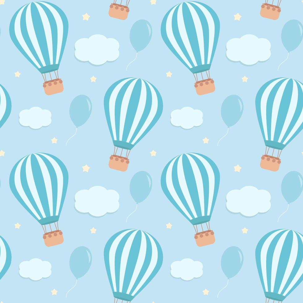 Blue seamless pattern with hot air balloons vector