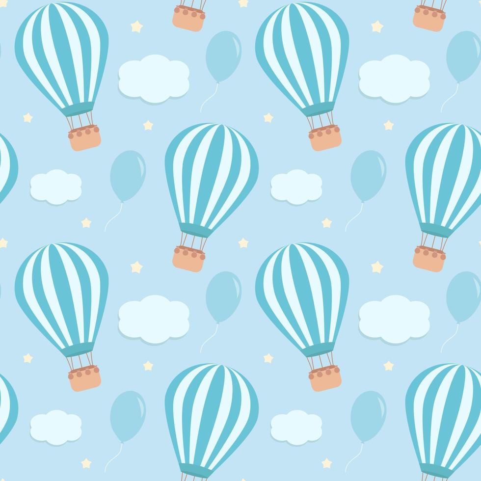 Blue seamless pattern with hot air balloons vector