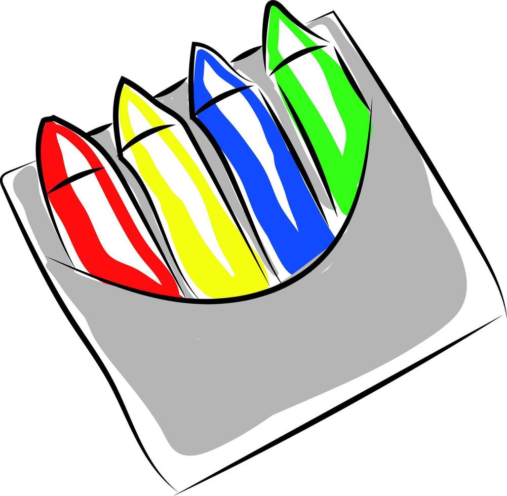 Lápices de colores en la casilla, ilustración, vector sobre fondo blanco.