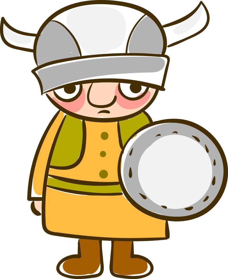 Viking con escudo, ilustración, vector sobre fondo blanco.