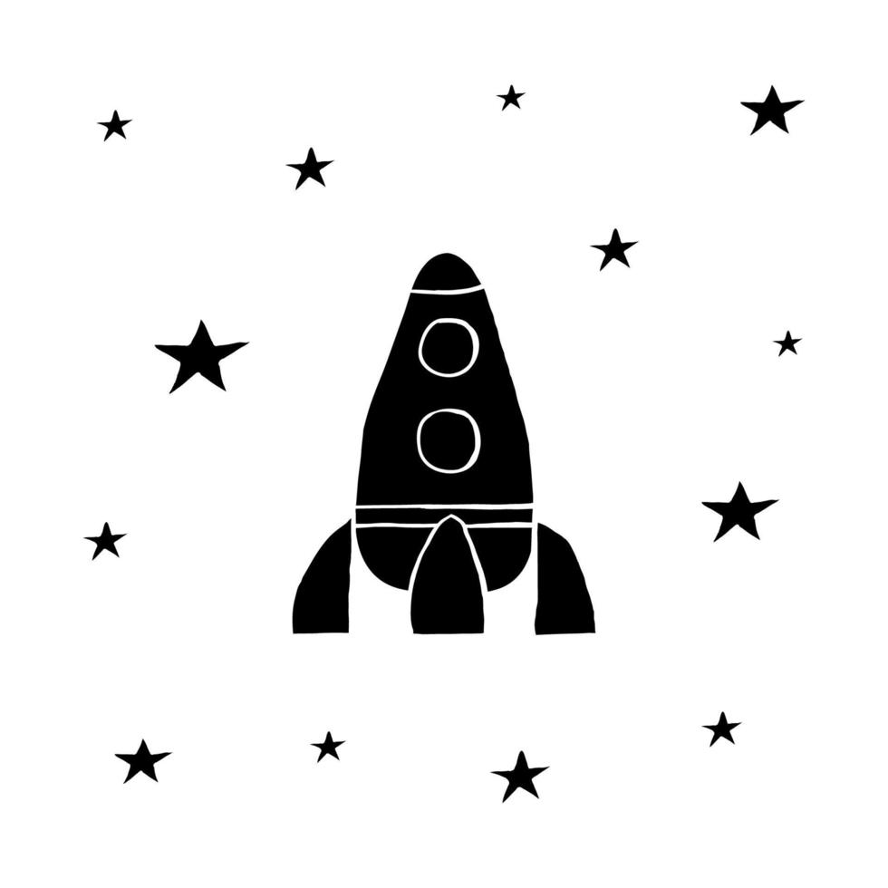 Space composition with rocket. vector