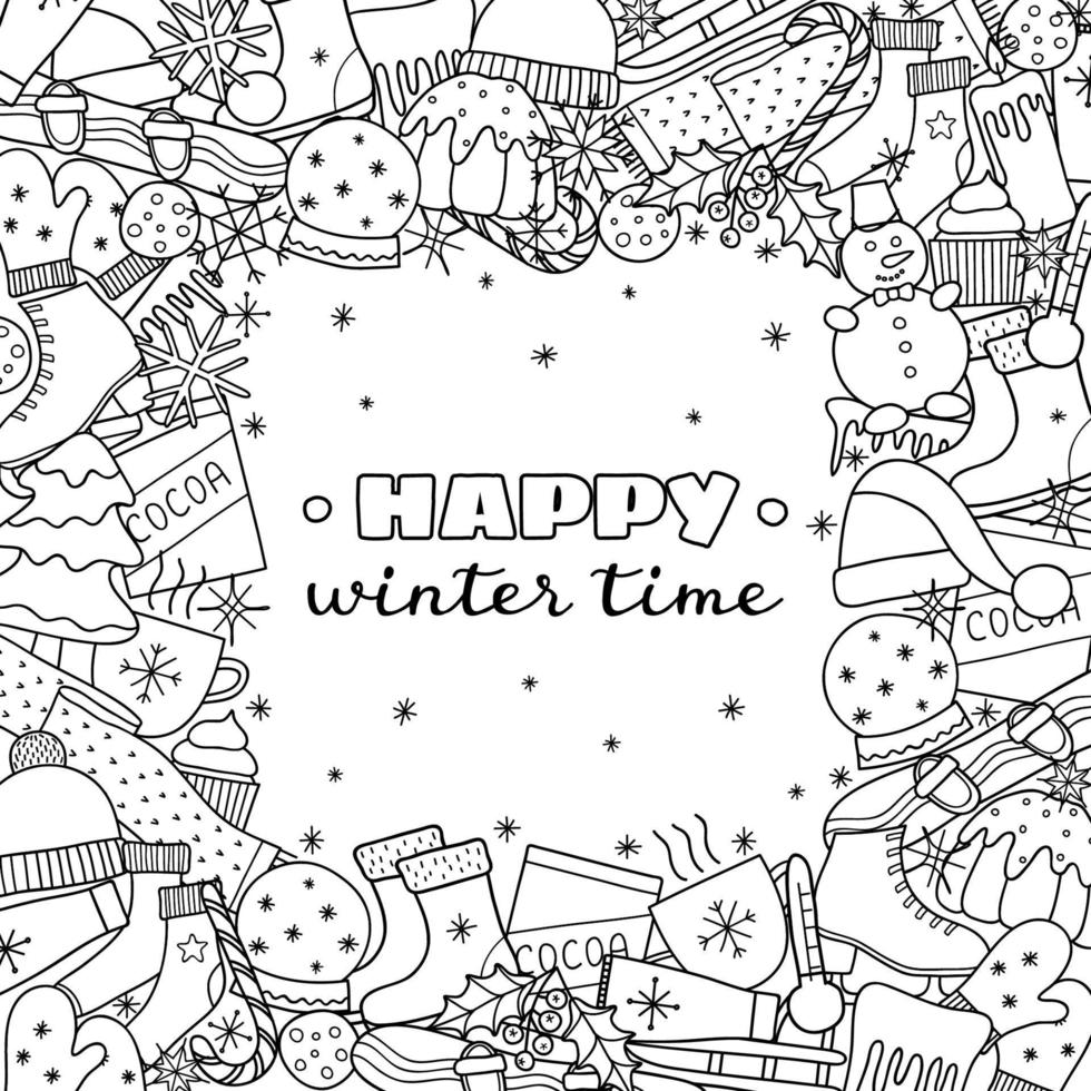 Background with hand drawn winter items. vector
