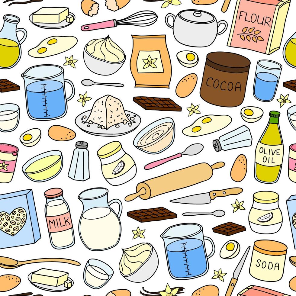 Seamless pattern with hand drawn cooking ingredients. vector