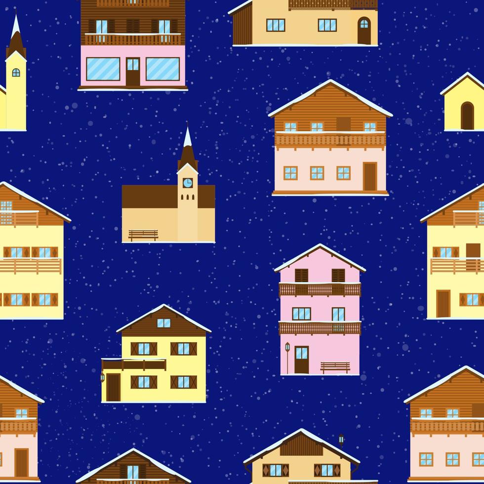 Seamless pattern with Alpine houses. vector