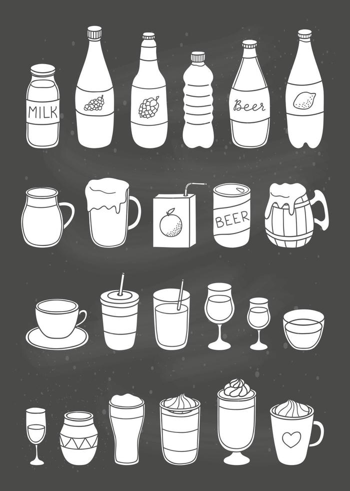 conjunto de bebidas líquidas dibujadas a mano. vector