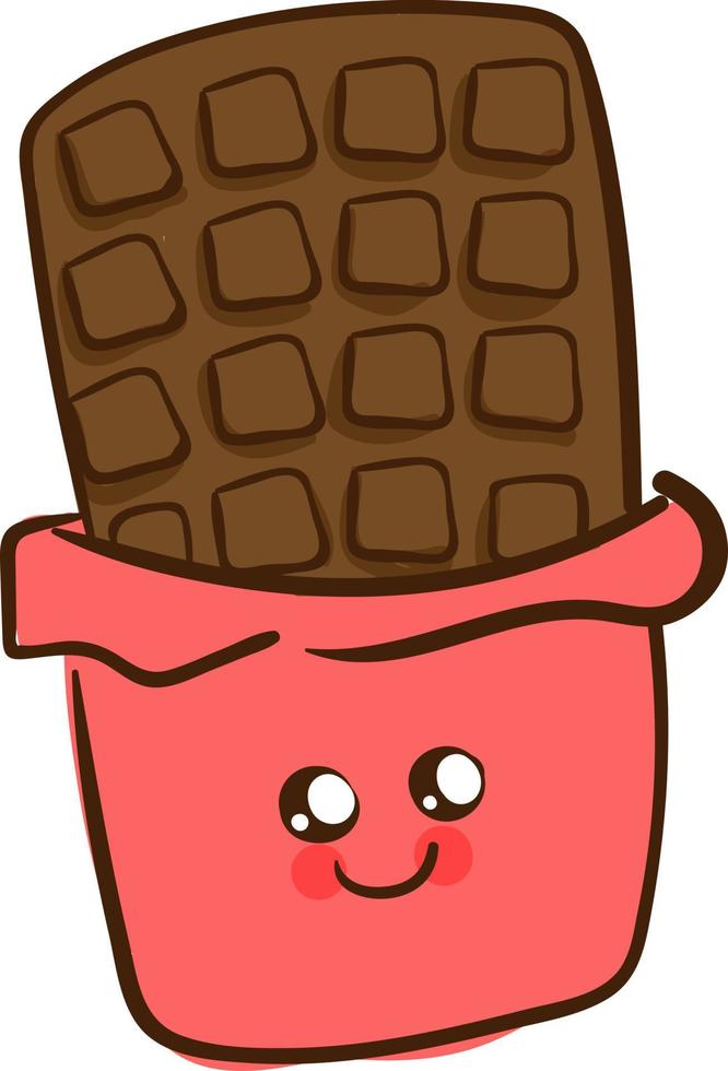 Cute chocolate with eyes, illustration, vector on white background.