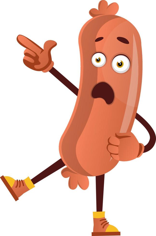 Shocked sausage, illustration, vector on white background.
