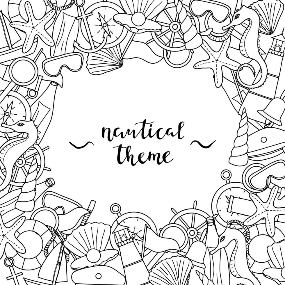 Background with doodle nautical items. vector
