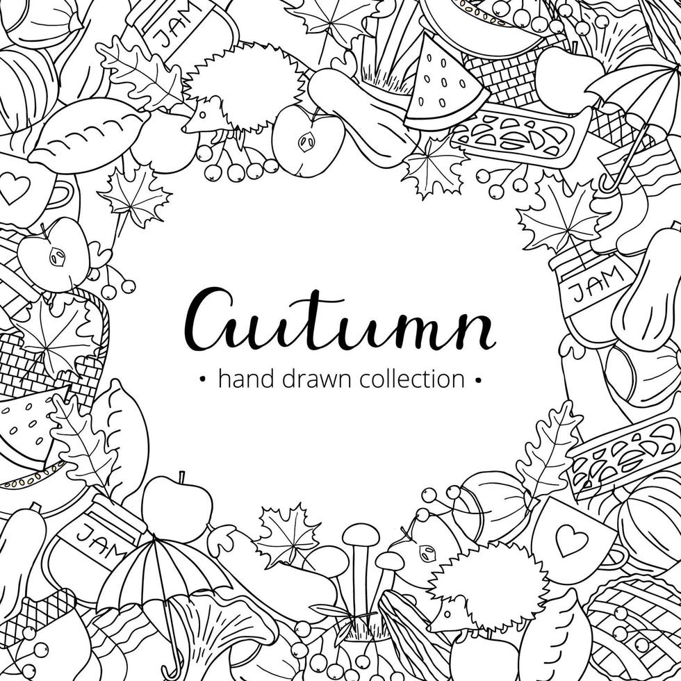 Background with doodle autumn items. vector