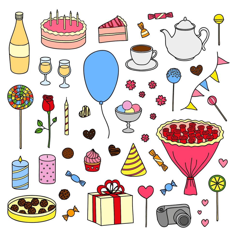Hand drawn festive items set. vector